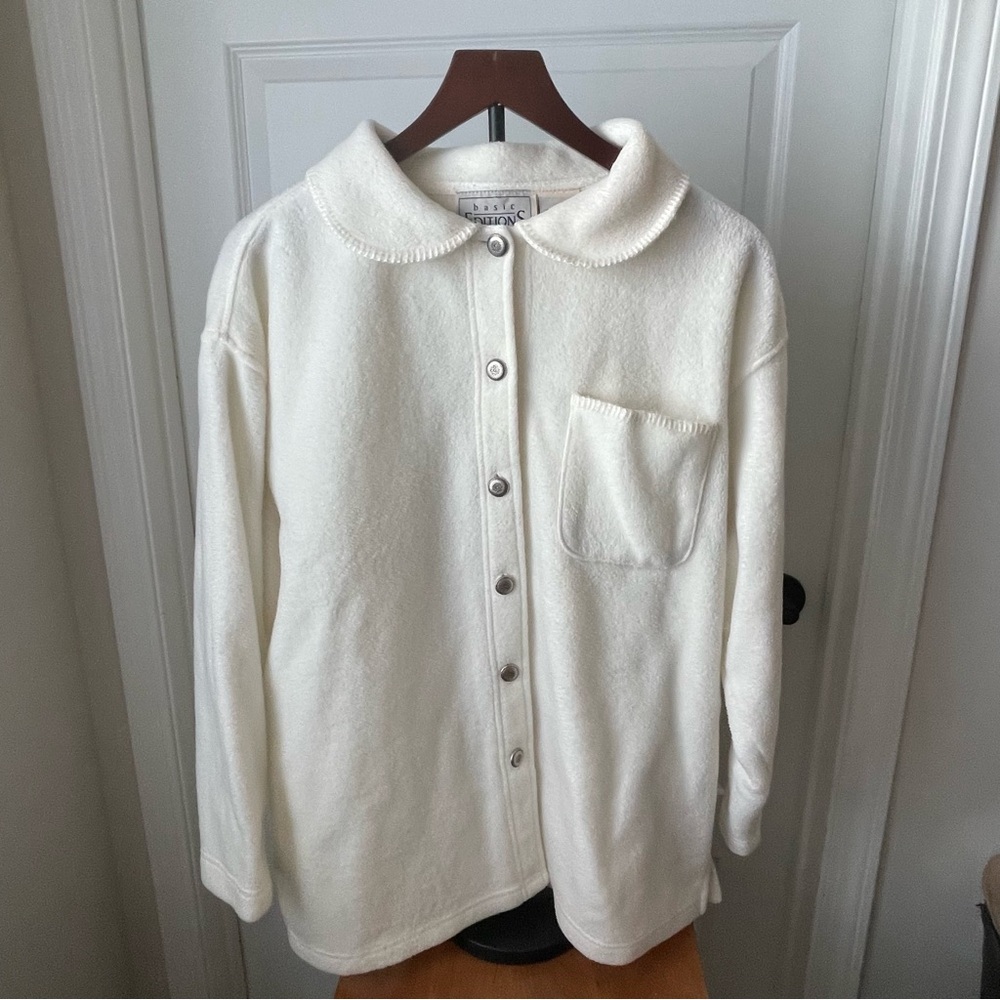 Vintage Basic Editions Ivory Fleece Shacket Sz Med oversized